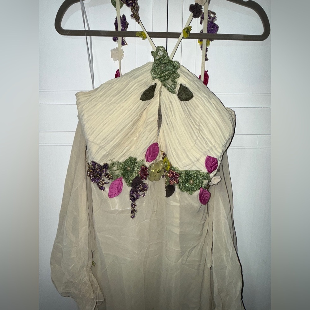 Elegant Cream Floral Maxi Dress with Green and Pink Accents - Picture 7 of 15